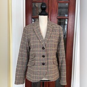 Talbots | Plaid Wool Blend Blazer with Elbow Patches, Size 6